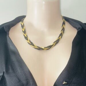Vintage Elegant Black and Gold Braided Necklace